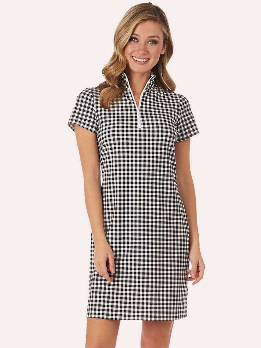 Jude Connally Alexia Black & White Gingham Check Zip Front Mini Dress Medium